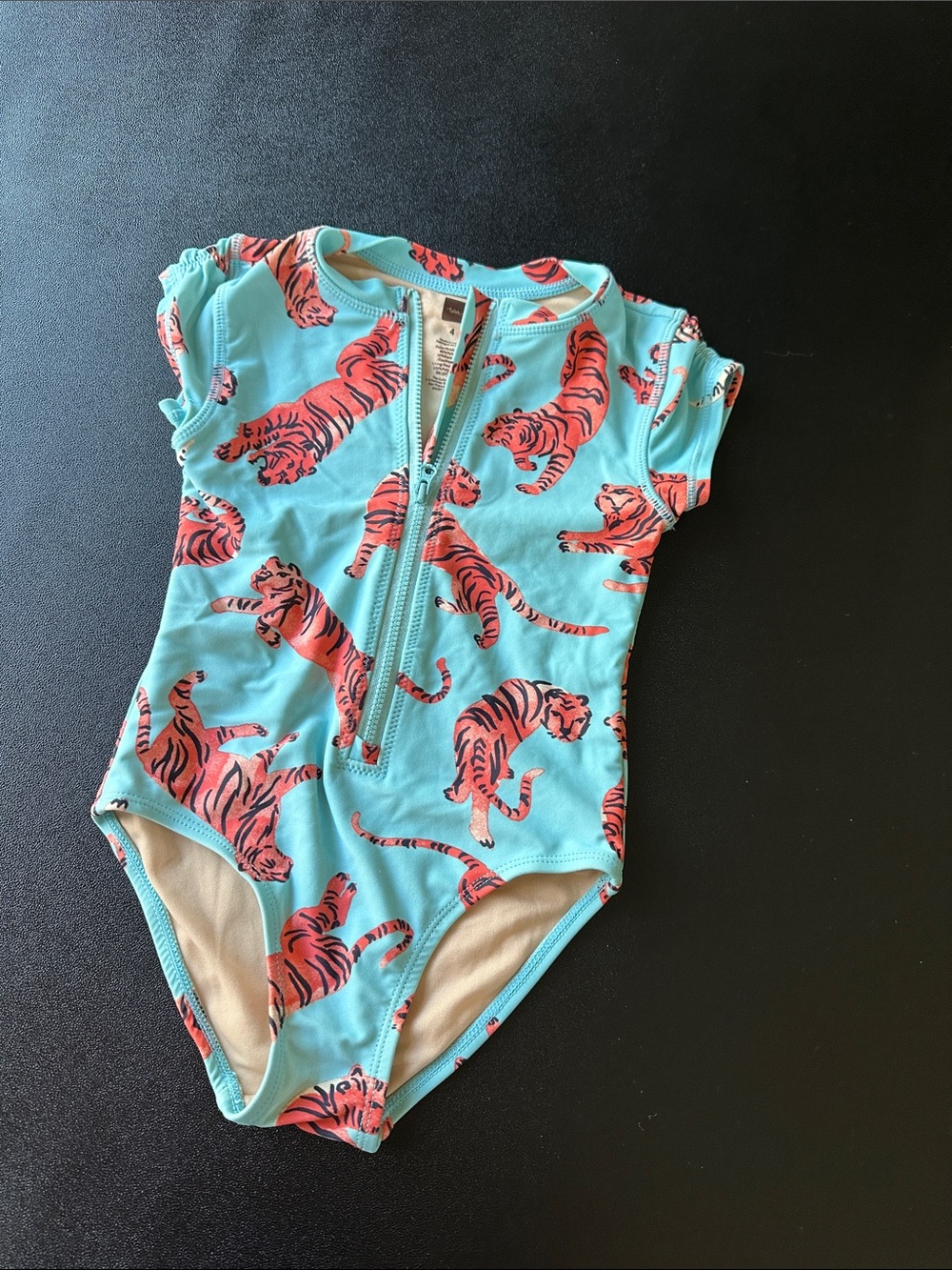 Tea Collection Kids One-Piece Swimsuit in Aqua with Orange Tiger Print